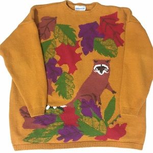 VINTAGE Yellow/Colorful Raccoon Sweater